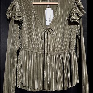 Zara Puff Sleeve Blouse with Tie Front